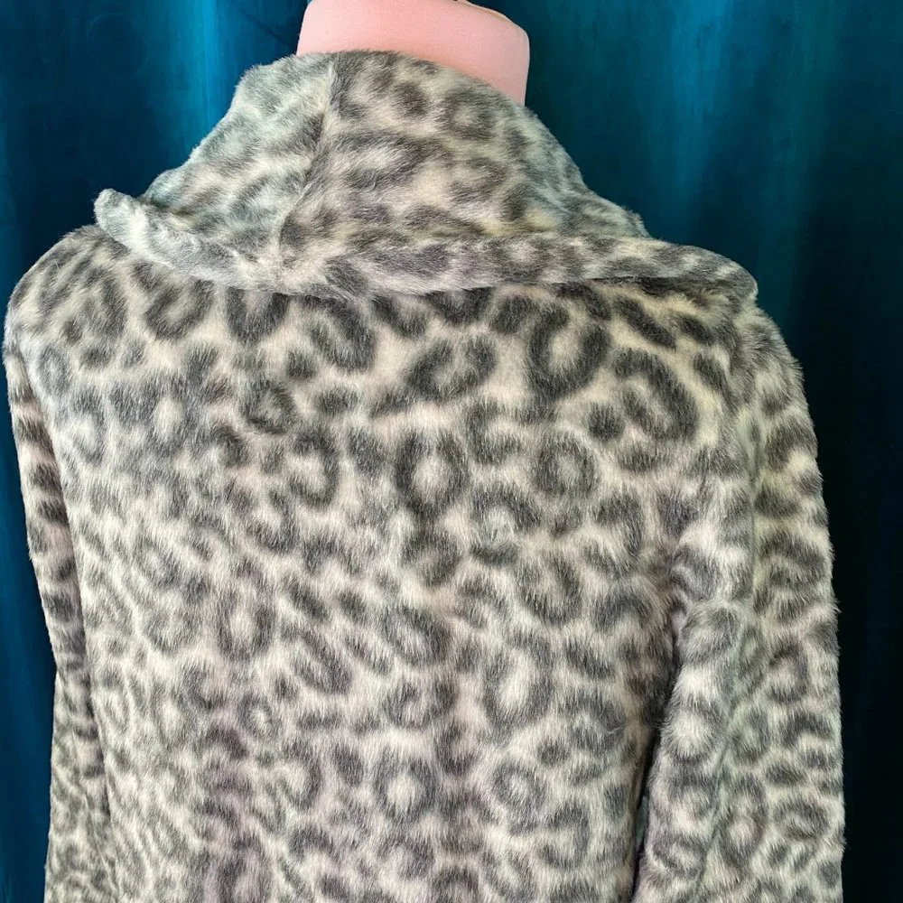A New Day Animal Print Fleece Open Front Jacket in Gray